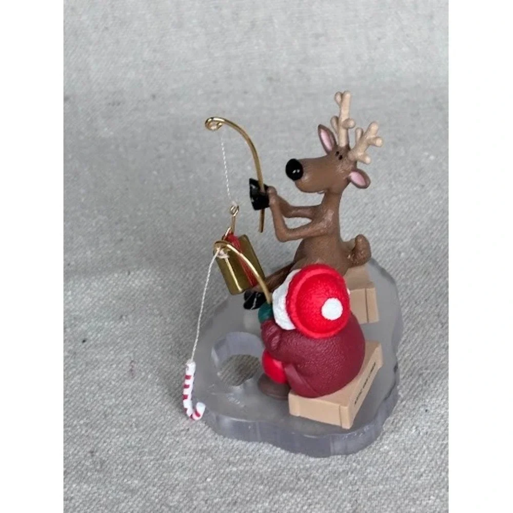 Hallmark Keepsake Ornament Santa Fishing with Reindeer‎ Christmas Tree Clip